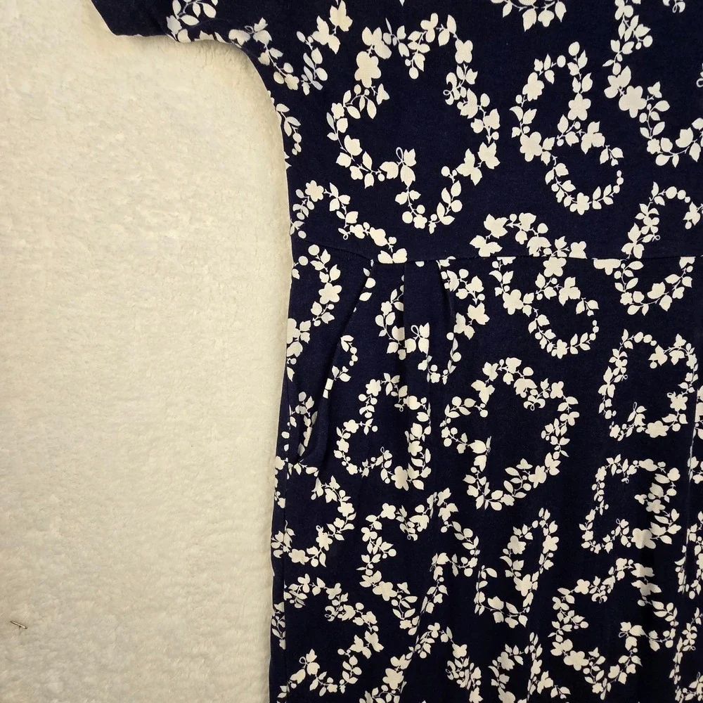Boden Soft Jersey Navy Midi Dress Sz 10R Boho Comfort Celestial Coastal Tropical